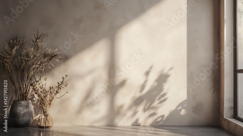 Muted taupe plaster wall with soft natural lighting