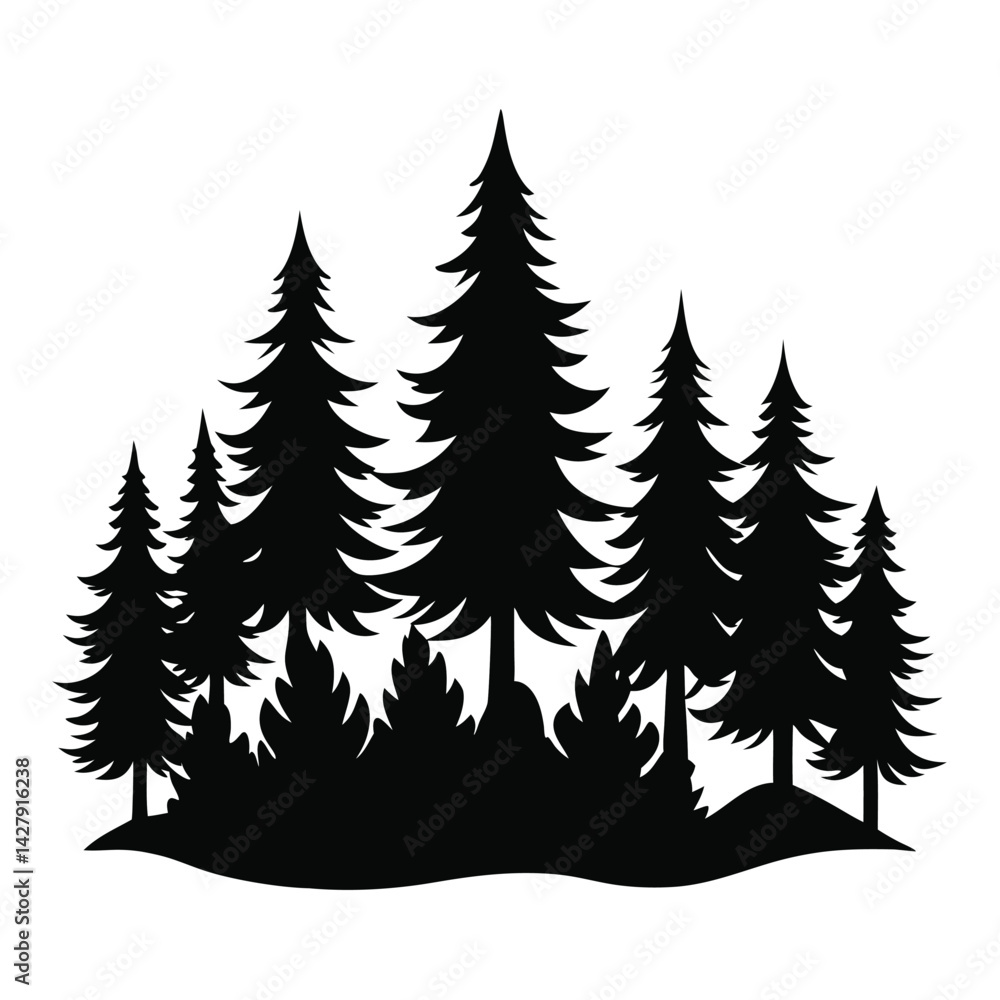 Fototapeta premium Pine Forest Landscape Silhouette Nature Vector Art