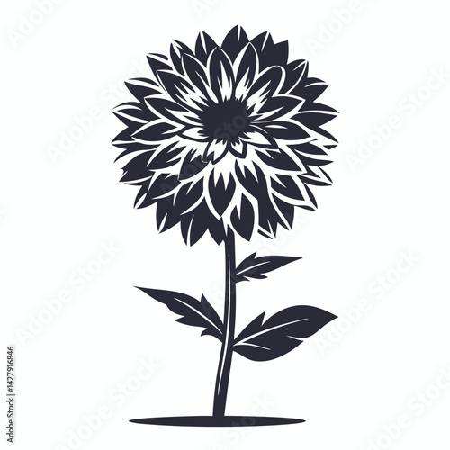 Wallpaper Mural Isolated Dahlia Silhouette Elegant Blossom with Stem and Leaves on White Background Torontodigital.ca