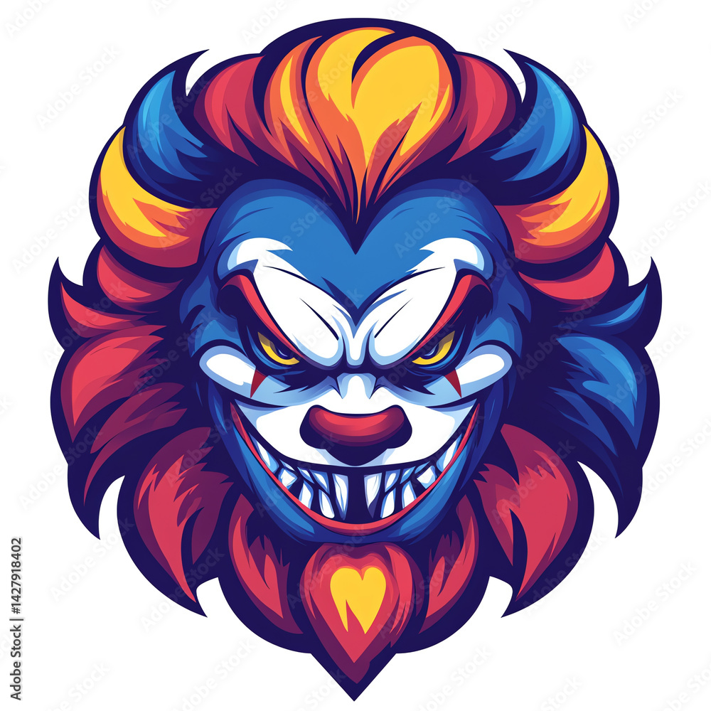 Menacing Clown Face with Colorful Mane Menacing Clown Face with Colorful Mane