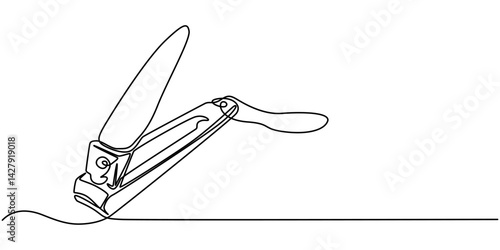 Continuous one line drawing of nail clippers icon in silhouette on a white background. Linear stylized, One continuous line drawing of nail clipper. Thin Line Illustration vector concept. Contour Draw