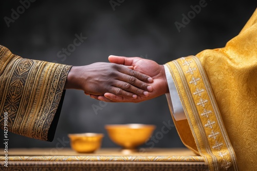A priest laying hands on someone during a Holy Spirit invocation ceremony