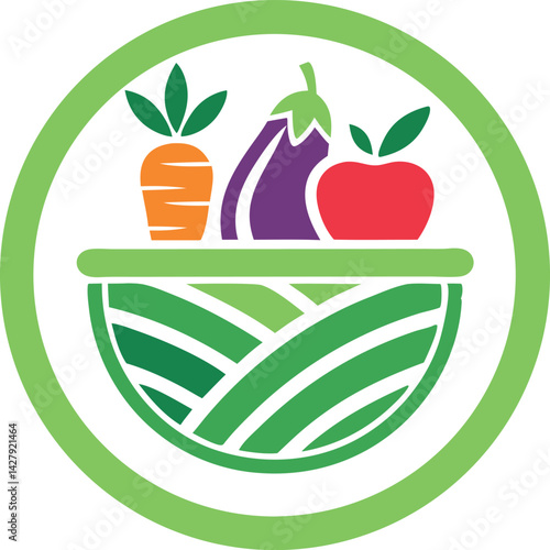 Healthy Food Emblem: A vibrant illustration of essential food elements, symbolizing a healthy lifestyle through nature's goodness. Representing a balance and nutritious of food choices.