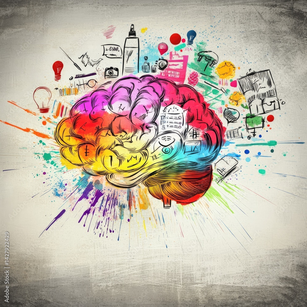 Colorful brain concept with creative elements Colorful brain concept with creative elements