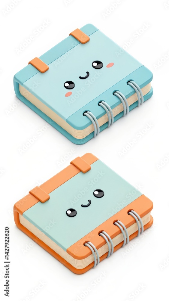 Colorful notebook icon set featuring cute designs on a white background ideal for various applications Colorful notebook icon set featuring cute designs on a white background ideal for various applications