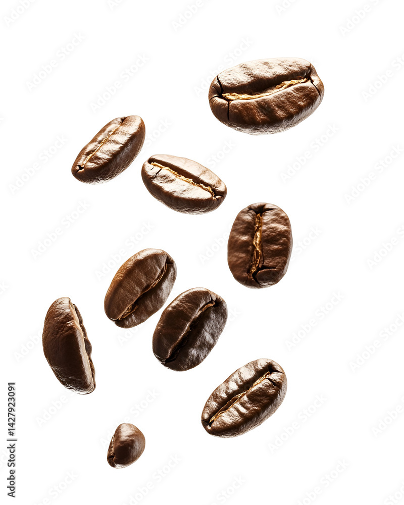 Obraz premium Roasted Coffee Beans Falling Dark Background