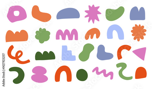 Adstract shapes collection.Simple freeform, asymmetric blob.Hand drawn trendy basic figures.