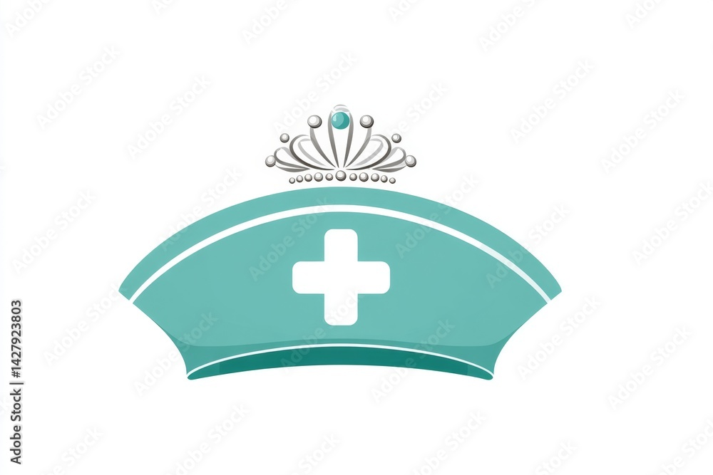 Minimalist icon of a nurse cap with a cross and the words nurse hero in clean type
