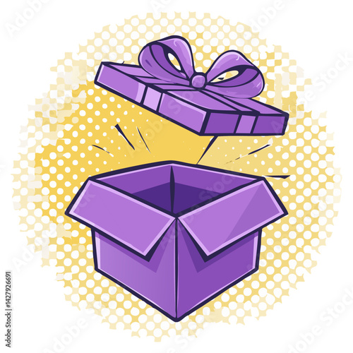 Purple open gift box surprise minimal present greeting celebration promotion discount sale reward