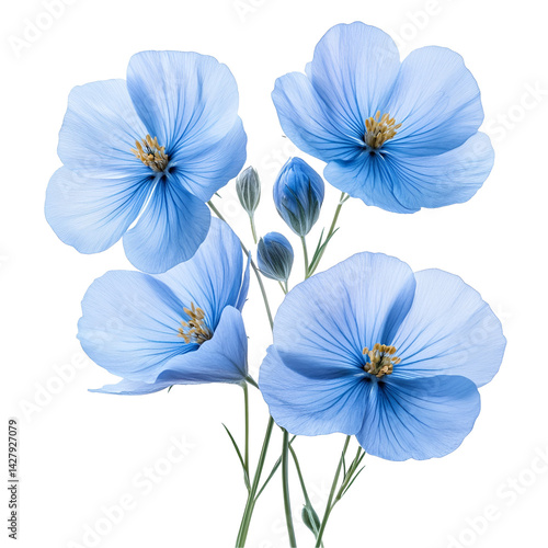 Wallpaper Mural Delicate light blue flax flowers blossom against black background Torontodigital.ca