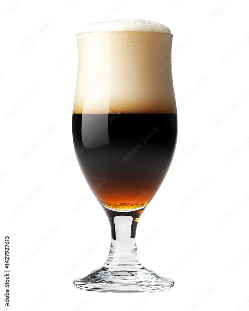 Dark beer in a stemmed glass with thick head Dark beer in a stemmed glass with thick head