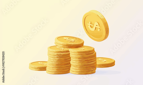 3D Realistic Golden Coins Pile for Investment Savings and Profit Illustration