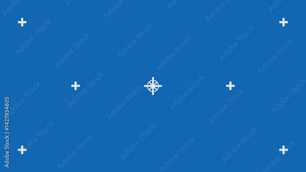 Fototapeta premium Blue screen template with tracking marks. Chromakey technique. Studio background. Video technology to add VFX visual effects during movie post-production phase.