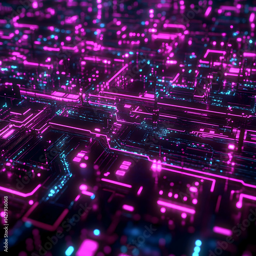 Wallpaper Mural A dense neon circuit web forging an intricate puzzle, embodying the complexity of computerized processes with layered visuals pulling spectators into a cutting-edge cyber universe. Torontodigital.ca