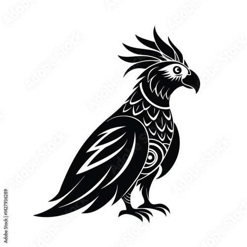 cockatoo tribal style black silhouette vector on white for web and graphic