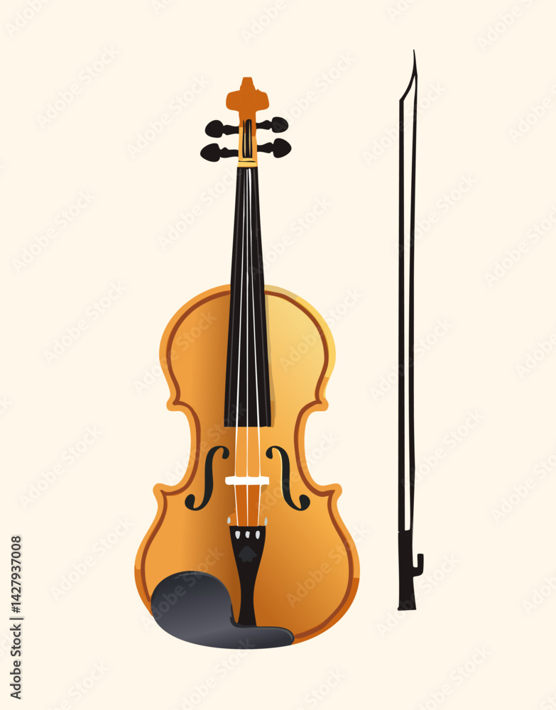 Fototapeta premium Illustration of Musical Instrument Violin on white background