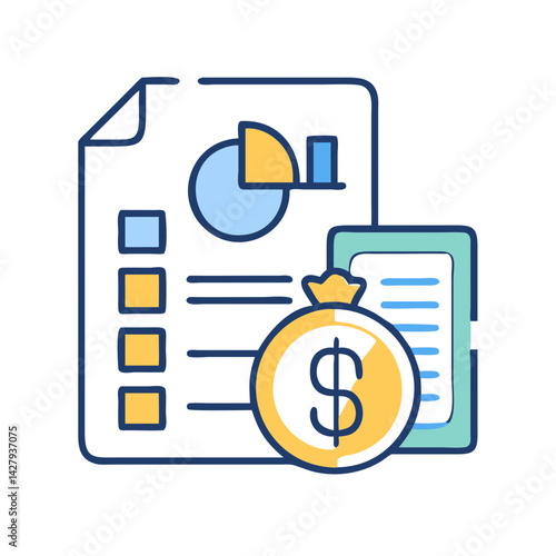 Financial Reports and Money Bag: Icon for Business and Accounting Analysis