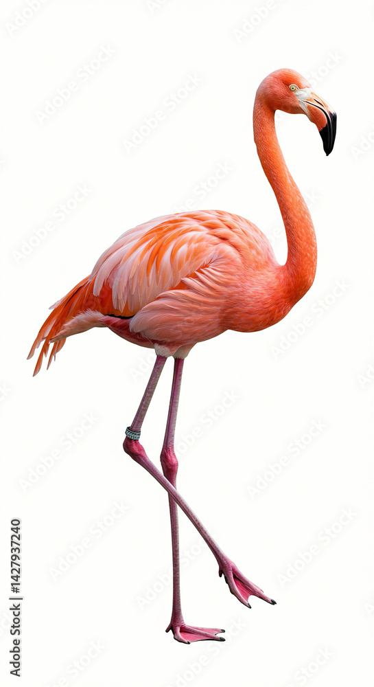 Flamingo Standing Isolated Against White Background Flamingo Standing Isolated Against White Background