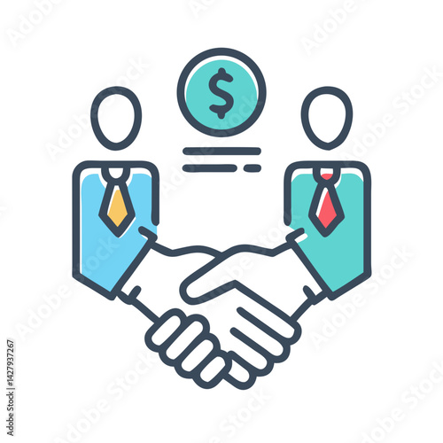Successful Business Deal: Handshake, Partnership, and Financial Agreement Illustration