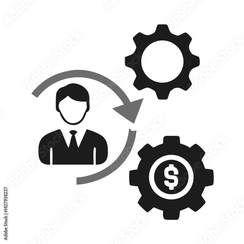 Business process automation icon with person, gears, and dollar sign