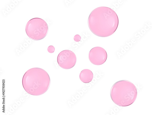 Flying pink round bubbles on transparent background 