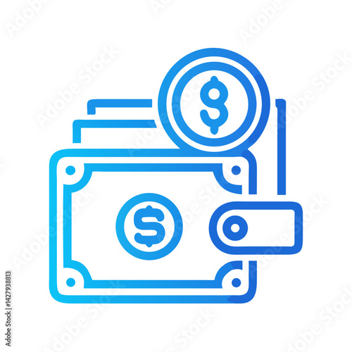 Blue Wallet Icon with Dollar Sign, Money and Finance Concept
