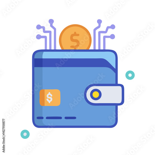 Digital Wallet with Cryptocurrency Coin and Blockchain Technology Illustration