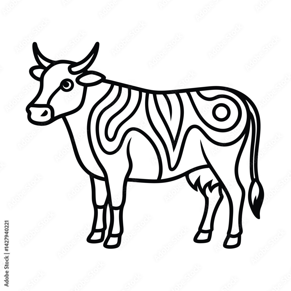 Obraz premium cow tribal style black line art vector on white background for web and graphic