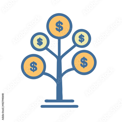 Money Tree Illustration on Black Background: Finance, Investment, and Growth