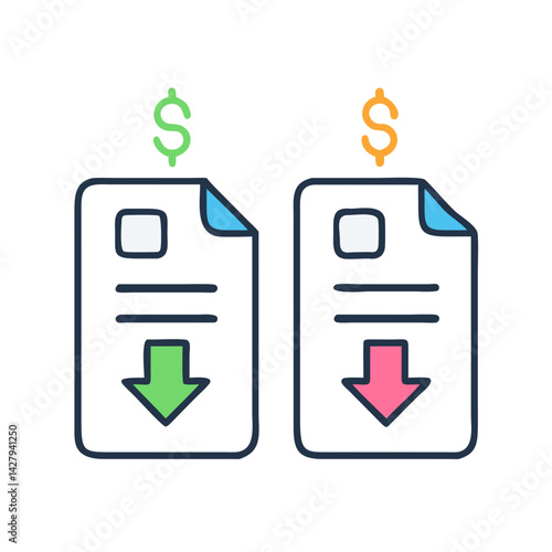 Financial Performance: Depicting Revenue and Expenses with Colorful Document Icons