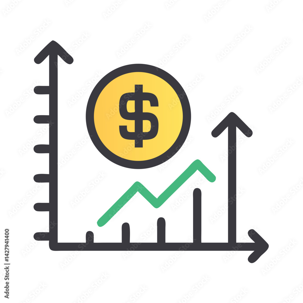 Financial Growth Chart with Dollar Coin: Investment, Stock Market, and Economy Financial Growth Chart with Dollar Coin: Investment, Stock Market, and Economy