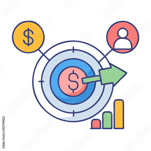 Financial Targeting, Marketing Reach, and Business Growth Strategy Vector Illustration