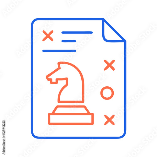 Chess Knight Strategy on Paper, Business Strategy Concept Icon Vector