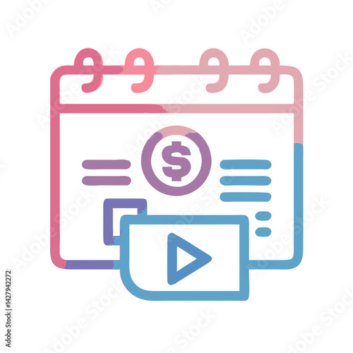 Monetize your content with video strategy: calendar, dollar, and play symbol