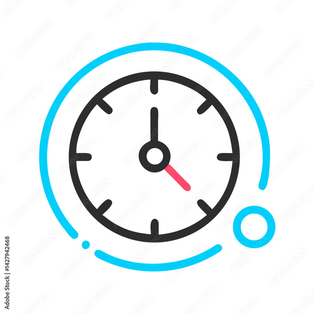 Stylized Clock Icon with Turquoise Circle on Black Background for Design Stylized Clock Icon with Turquoise Circle on Black Background for Design