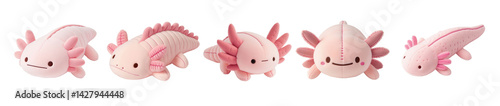 A row of adorable axolotl plushies