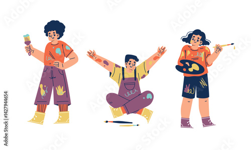 Creative Expression Joyful Artists Engaged in Various Artistic Activities and Action