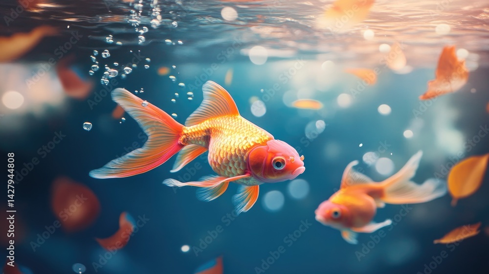 Fototapeta premium there are many goldfish swimming in the water with a lot of fish, floating goldfish