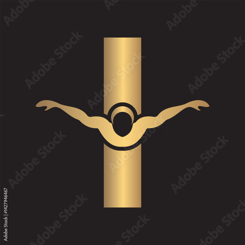 Swimming Logo combine with letter I vector template