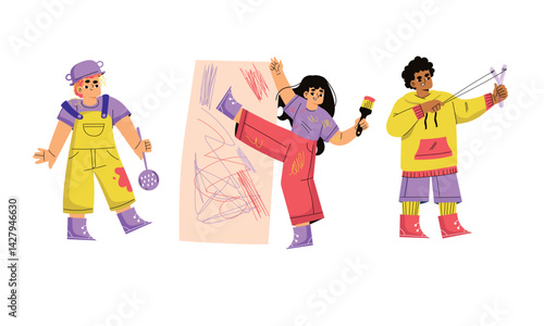 Creative Artists Enthusiastically Engaging in Various Vibrant and Artistic Activities