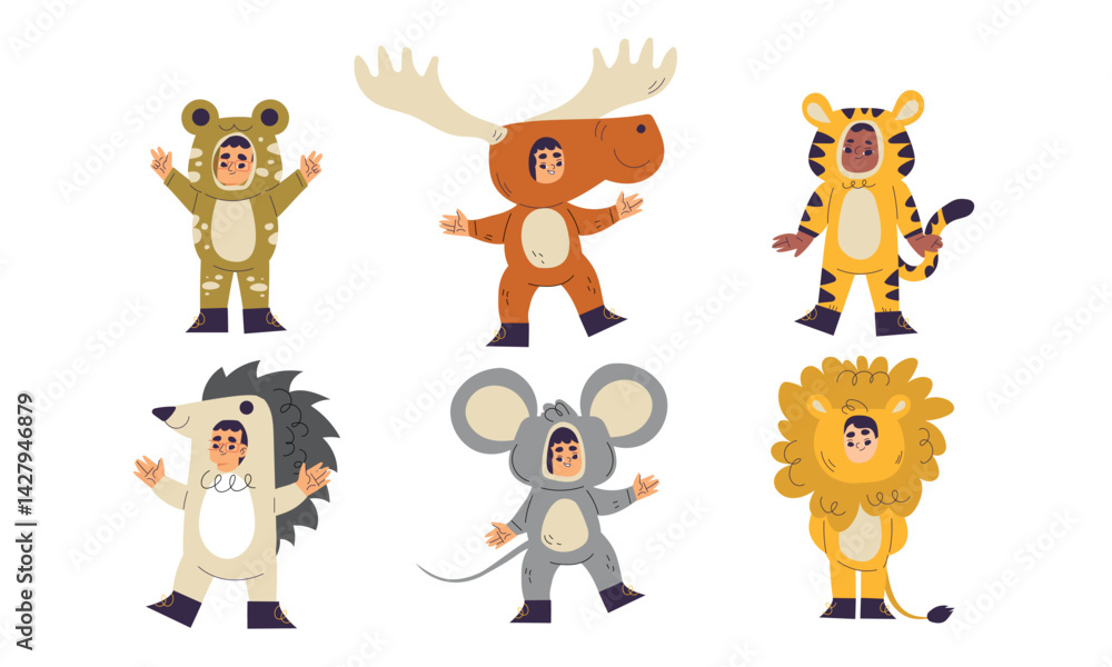 Fototapeta premium Explore Playful and Colorful Animal Costumes for Kids in an Exciting Cartoon Style Theme