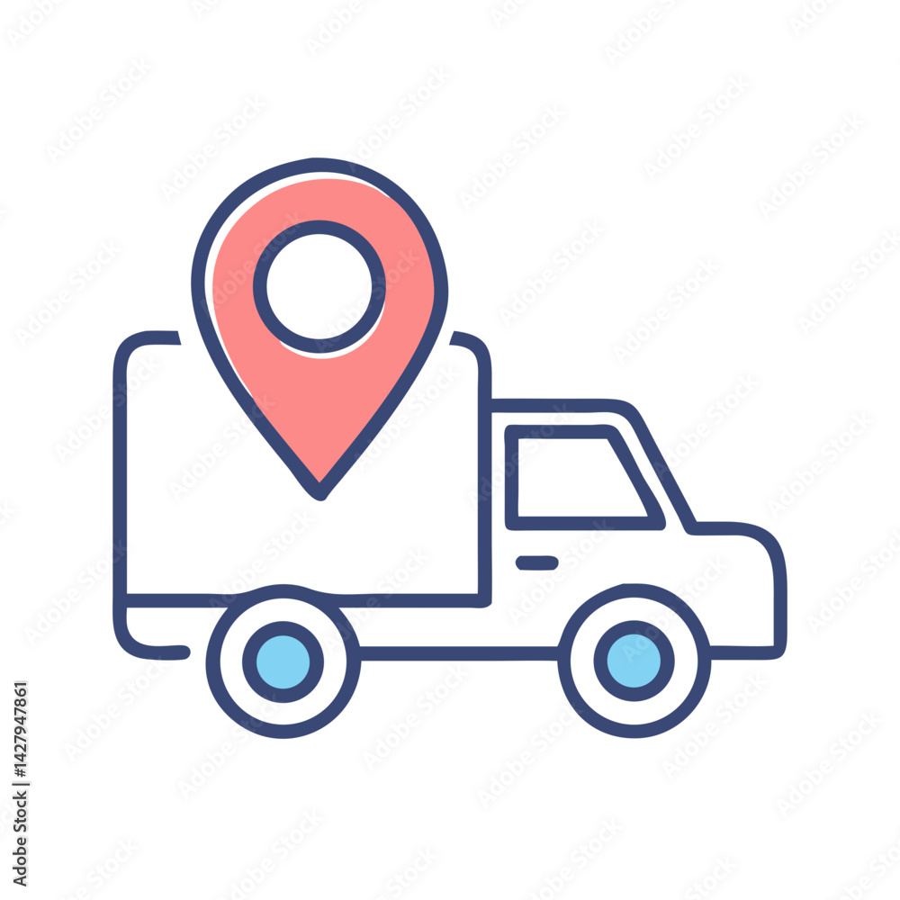 Delivery Truck with Location Pin Icon, Shipping and Logistics Symbol Delivery Truck with Location Pin Icon, Shipping and Logistics Symbol