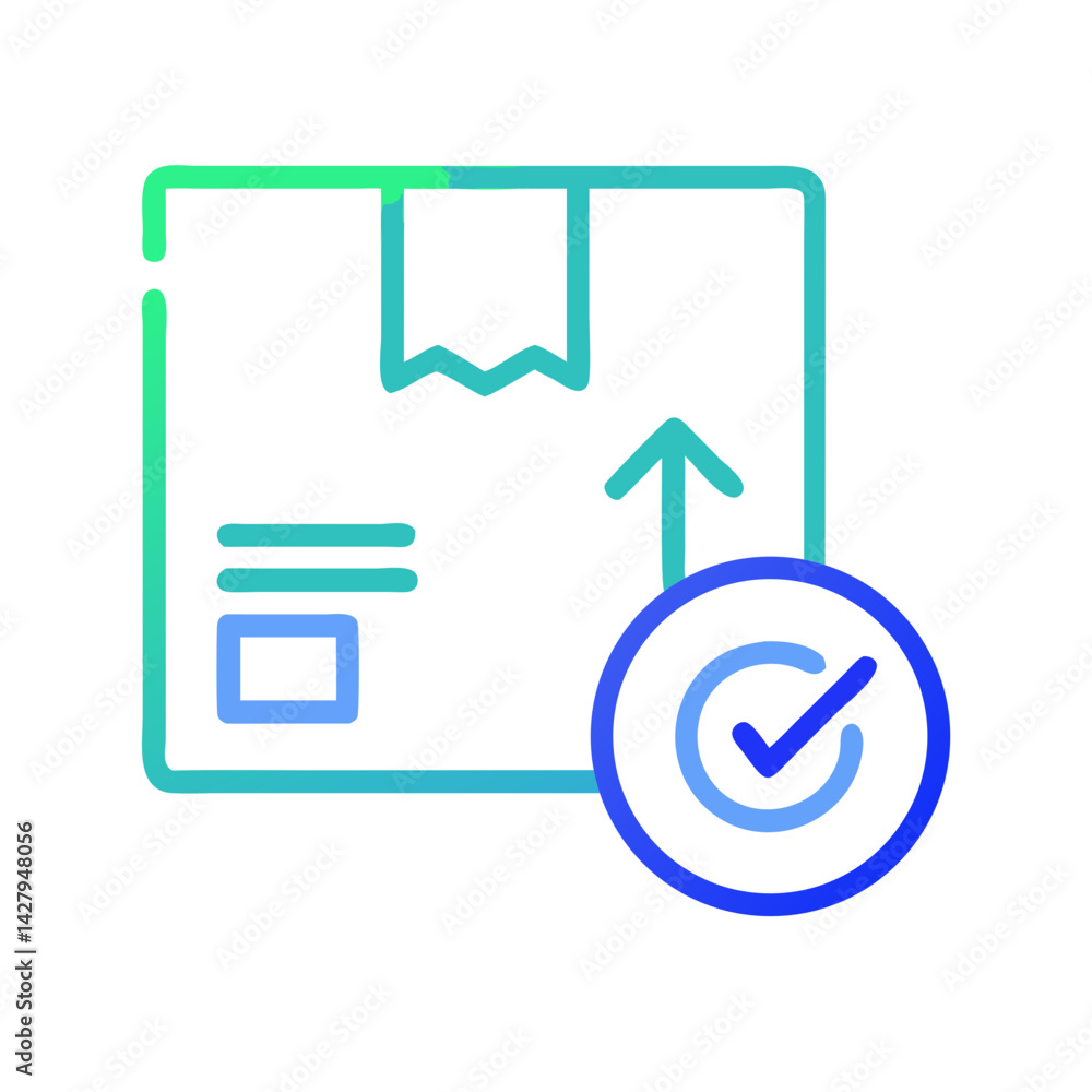 Completed Delivery: Package with Check Mark Icon Illustration, Shipping Logistics Completed Delivery: Package with Check Mark Icon Illustration, Shipping Logistics