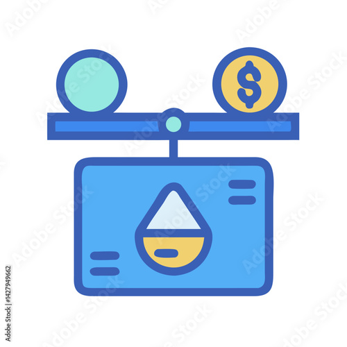 Financial Balance: Chart Visualization, Dollar Coin and Neutral Circle on Scales