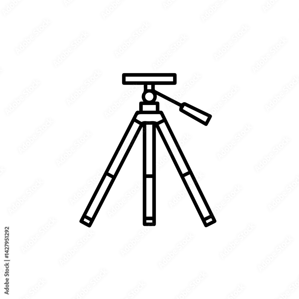 Tripod icon, simple line art, black and white, for website design Tripod icon, simple line art, black and white, for website design