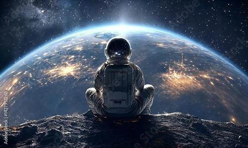 Wallpaper Mural Sitting Astronaut Gazing at Earth from Space Stillness and Perspective Torontodigital.ca
