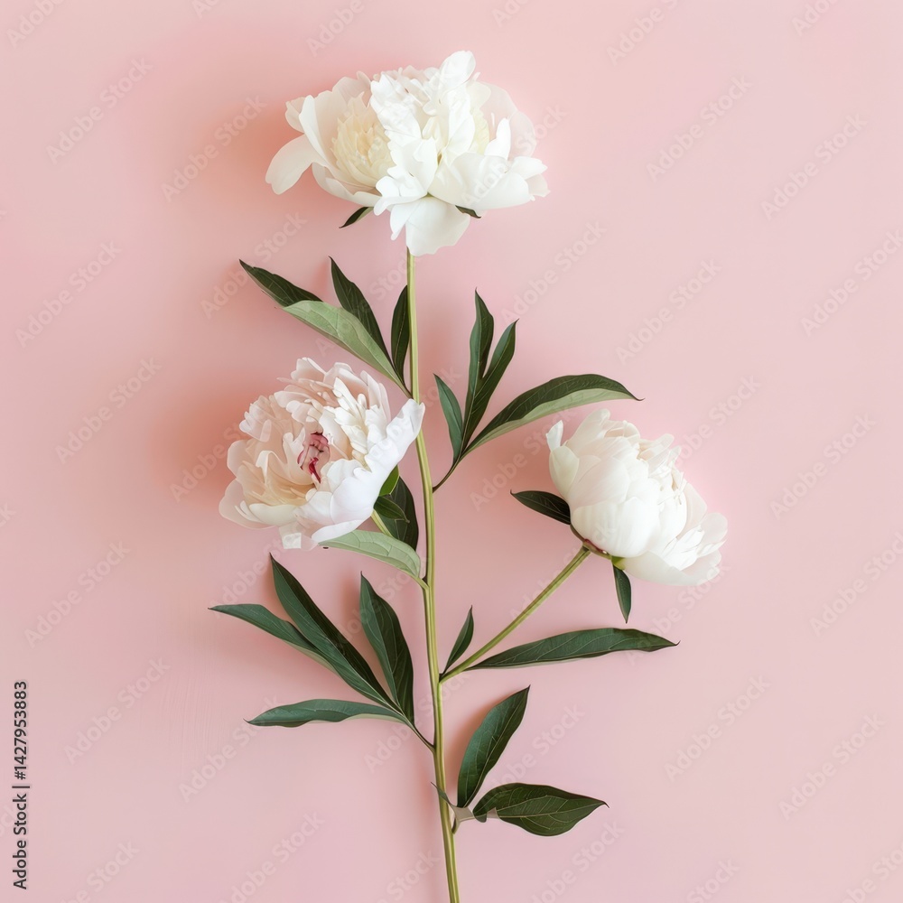 Fototapeta premium White Peonies on a Pink Background