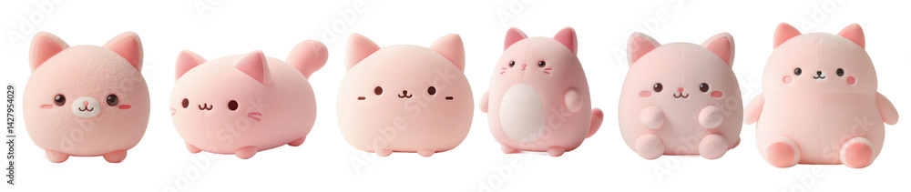 Kawaii pink cat plushies parade Kawaii pink cat plushies parade