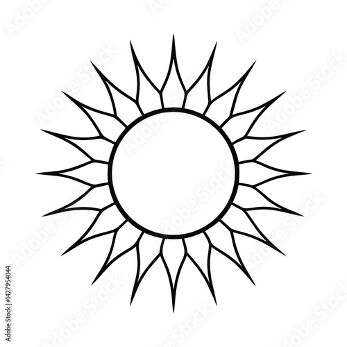Minimalist sun icon black and white vector illustration geometric rays shining symbol sunlight design element for summer