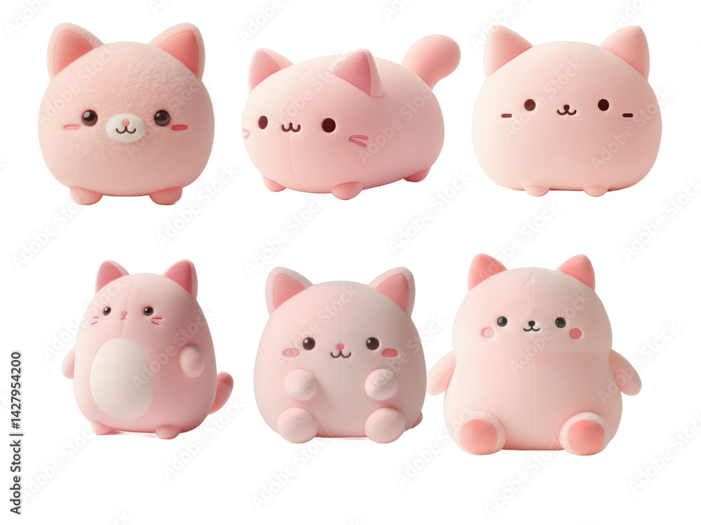 Pink plush kitten collection on white Pink plush kitten collection on white
